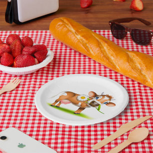 Assiettes En Carton Vache laitière au dessin mignonne avec fleur et he