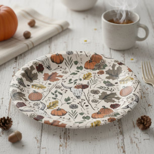 Assiettes En Carton Vache Motif de Thanksgiving Crâne d'automne moisso