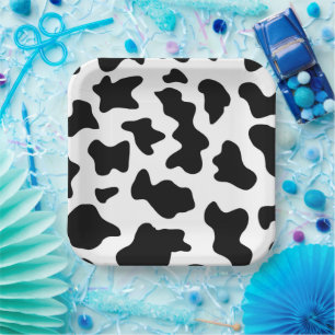 Assiettes En Carton Vache noire et blanche Imprimer ferme Grange Fête