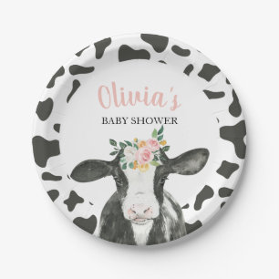 Assiettes En Carton Vache Rose Floral et Baby Shower à Carreaux