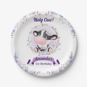 Assiettes En Carton Vache sacrée florale fête de 1er anniversaire