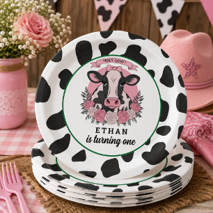 Assiettes En Carton Vache sacrée, je suis une cowgirl de 1 an