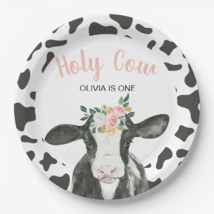 Assiettes En Carton Vache sacrée, une gingham rose florale d'anniversa