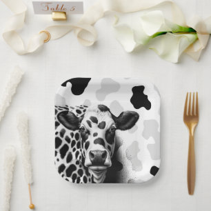 Assiettes En Carton Vache Sainte! Fête d'anniversaire country noir et 