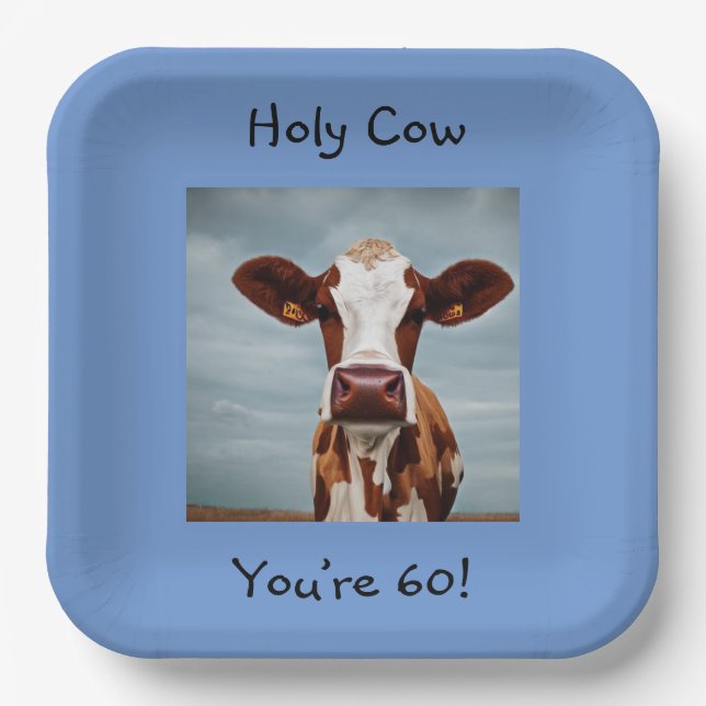 Assiettes En Carton Vache Sainte Vous avez 60 ans (Recto)