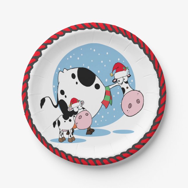 Assiettes En Carton Vaches de Noël avec Plaques de fête de chapeaux de (Devant)