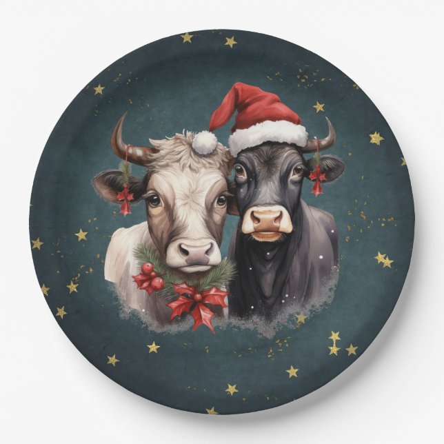 Assiettes En Carton Vaches de Noël mignonnes (Devant)