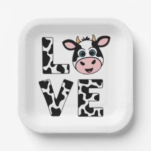 Assiettes En Carton Vaches mignonnes J'aime