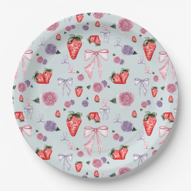Assiettes En Carton Vaches, Roses et fraises Coquette Motif (Devant)