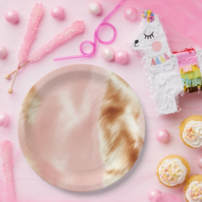 Assiettes En Carton Vachette blanche Brown rose occidentale (Fête)