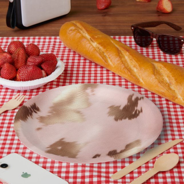 Assiettes En Carton Vachette blanche en or rose (Pique-nique)