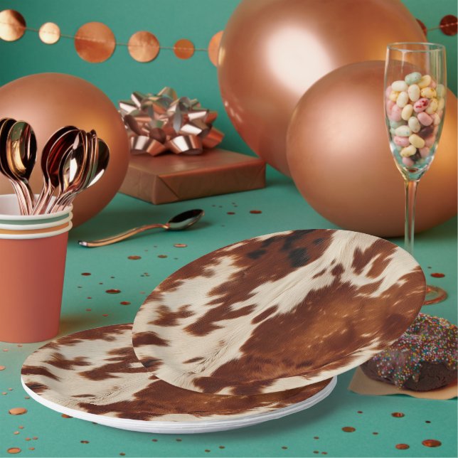 Assiettes En Carton Vachette noire Brown tachetée blanche de l'Ouest (Multi)