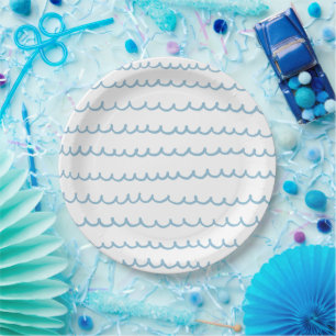 Assiettes En Carton Vagues bleues marines Piscine Anniversaire ou Ba