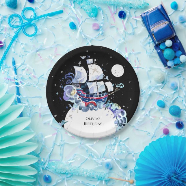 Assiettes En Carton Vagues d'Anniversaire Pirate amusant (Fête)