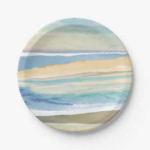 Assiettes En Carton Vagues de Bleu Aquarelle de la Plage du Rivage O
