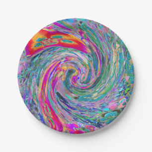 Assiettes En Carton Vagues de couleur de fleurs psychédéliques abstrai