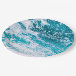 Assiettes En Carton Vagues de l'océan bleu