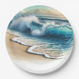 Assiettes En Carton Vagues de l'océan en furie Mariage de plage côtièr