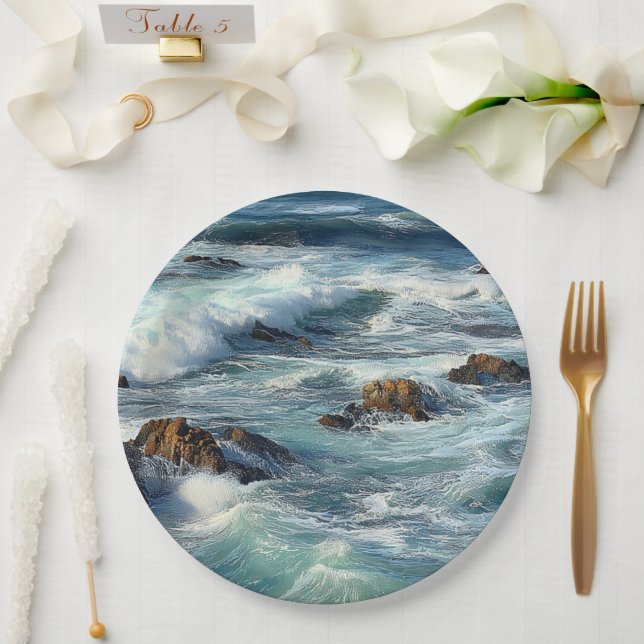 Assiettes En Carton Vagues de l'océan Pacifique (Mariage)
