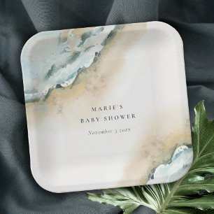 Assiettes En Carton Vagues de mer côtière plage de sable Baby shower n