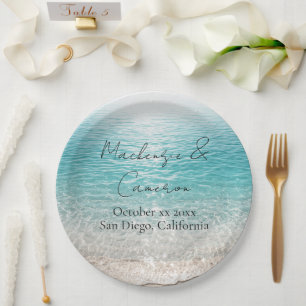 Assiettes En Carton Vagues de Plage & Eau Claire Nom Personnalisé Trop