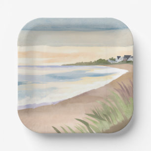 Assiettes En Carton Vagues de Plage   Océan Côtiers Aquarelle