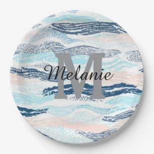 Assiettes En Carton Vagues océaniques abstraites motif texturé bleu ro