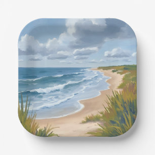 Assiettes En Carton Vagues océaniques   Peinture côtière de plage