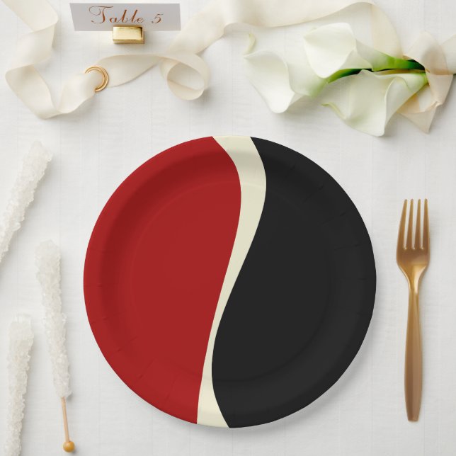Assiettes En Carton Vagues simples 2 en rouge et crème (Mariage)