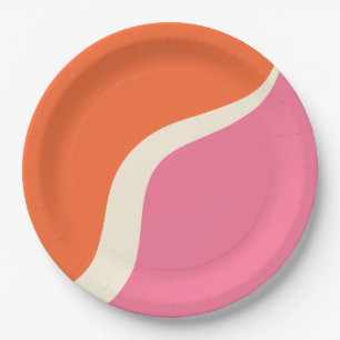 Assiettes En Carton Vagues simples 3 - rose, orange et crème