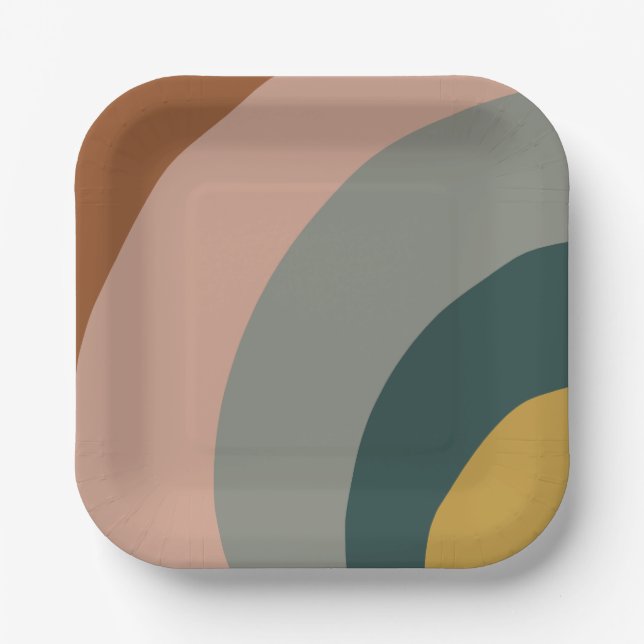 Assiettes En Carton Vagues sonores Motif minimal dans les tons de Boho (Recto)