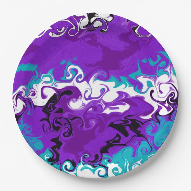 Assiettes En Carton Vagues violettes personnalisées Fluid Art Annivers (Devant)