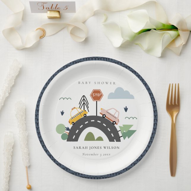 Assiettes En Carton Vaisseau urbain Voitures Route Baby shower Citysca (Mariage)
