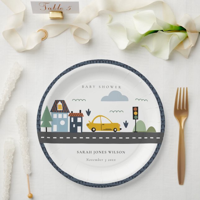 Assiettes En Carton Vaisseau urbain Voitures Route Baby shower Citysca (Mariage)