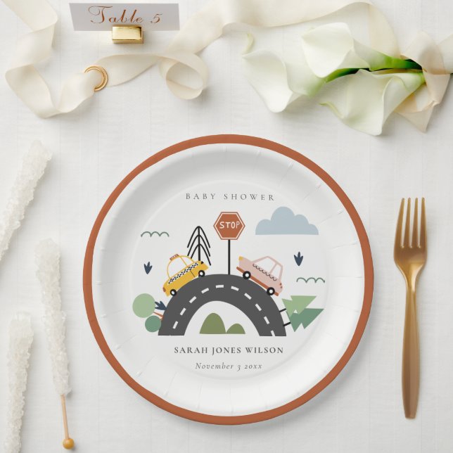 Assiettes En Carton Vaisseau urbain Voitures Route Baby shower Citysca (Mariage)