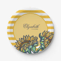 Vaisselle d'anniversaire rayée jaune tournesol été