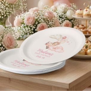 Assiettes En Carton Vaisselle pour Baby Shower Fille à peine attendre