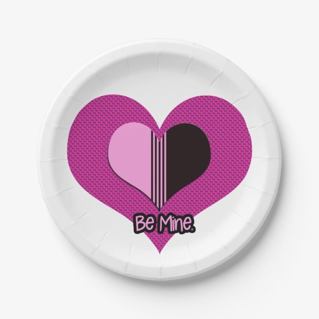 Assiettes En Carton Valentine Heart Pink and Black Be Mine (Devant)