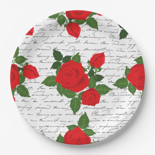 Assiettes En Carton valentine love letter red roses romantic (Devant)