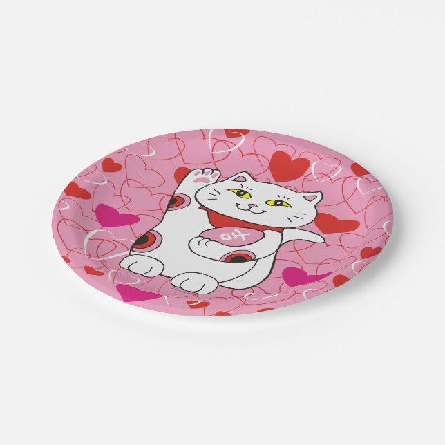 Assiettes En Carton Valentine Maneki Neko Chat Lucky (Angle)