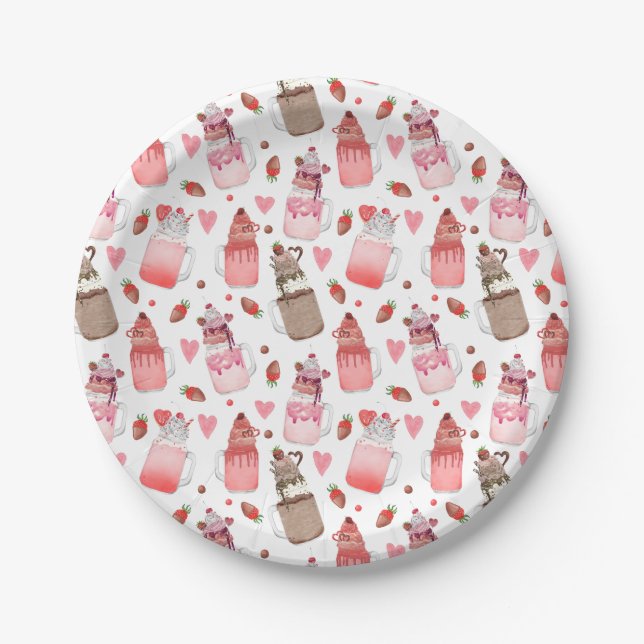 Assiettes En Carton Valentine Milkshakes Candy Hearts Amour Motif (Devant)