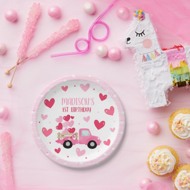 Assiettes En Carton Valentine Sweetheart rose 1er anniversaire Décor d (Fête)