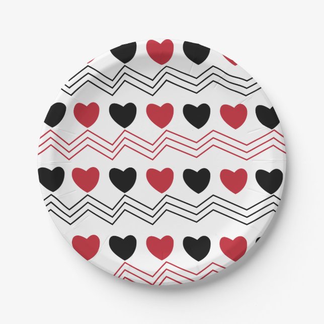 Assiettes En Carton Valentines Day Love Hearts Chevron Stripe Party (Devant)