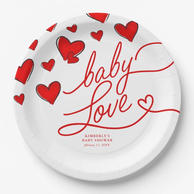 Assiettes En Carton Valentine's Red Hearts Baby Love Baby shower (Devant)