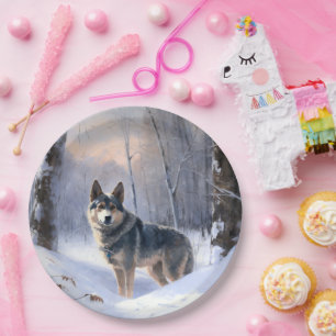 Assiettes En Carton Vallhund Suédois Qu'il neige Noël