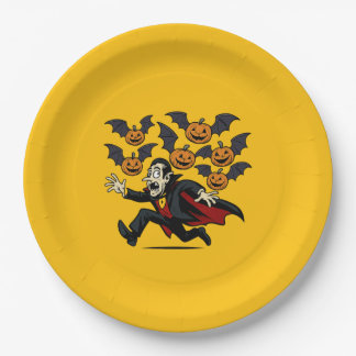 Assiettes En Carton Vampire Halloween vintage et chauves-souris de cit