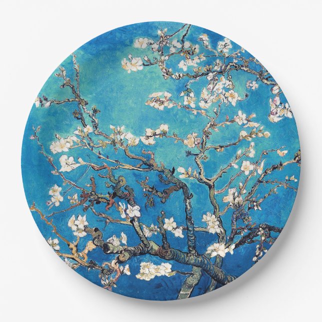 Assiettes En Carton Van Gogh Almond Blossoms bleu turquoise (Devant)