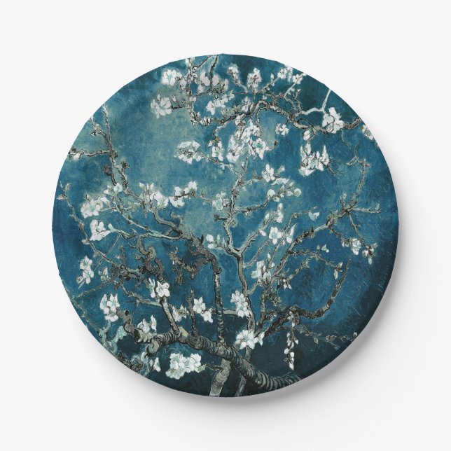 Assiettes En Carton Van Gogh Almond Blossoms Dark Turquoise (Devant)