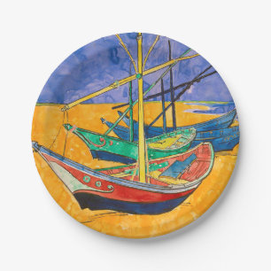 Assiettes En Carton Van Gogh Bateaux Plage impressionniste