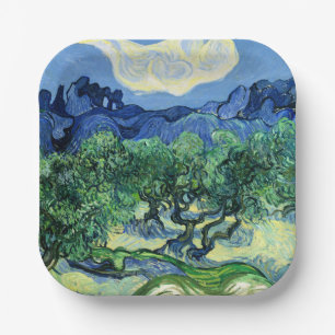 Assiettes En Carton Van Gogh - Oliviers avec fond des Alpilles